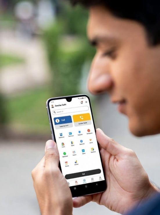Sanchar Saathi app protects users and allows them to report fake calls, texts, or WhatsApp messages. The interface is simple and easy to use.