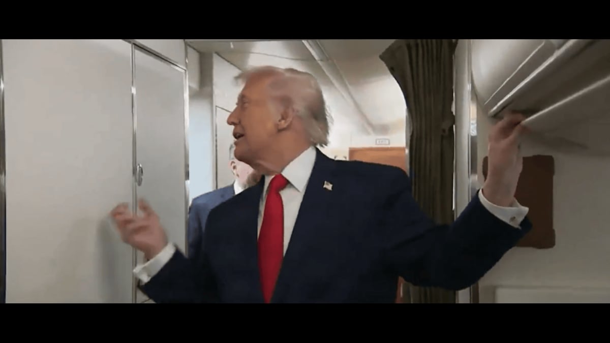 'Somebody’s In There!': Trump Quips In Air Force One Clip After Lavatory Door Swings Open On Him