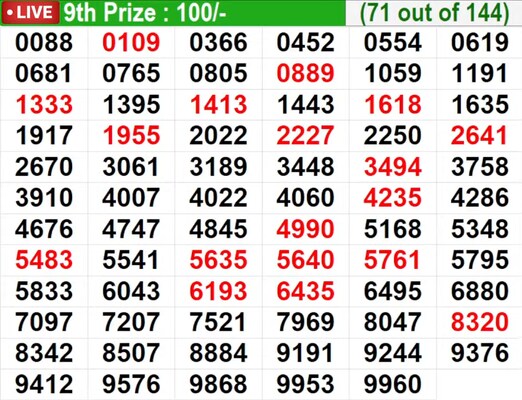  In progress - Winning numbers for 9th Prize (71 out of 144)