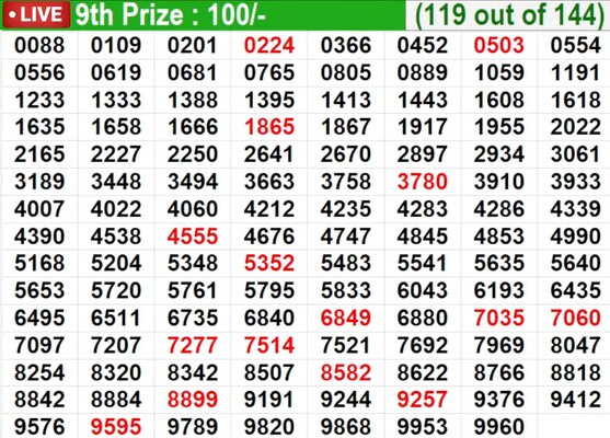  In progress - Winning numbers for 9th Prize (119 out of 144)