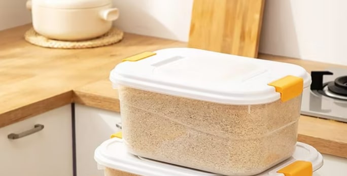 You should also store rice grains in airtight containers made of glass, metal, or thick plastic.