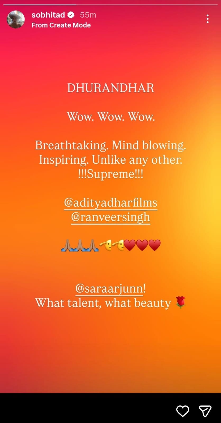 Sobhita Dhulipala's Instagram story