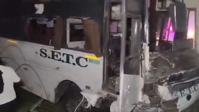 Visuals of the bus involved in the road accident in Tamil Nadu.