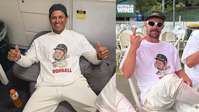 Usman Khawaja and Travis Head sporting the RonBall t-shirts.(Instagram)
