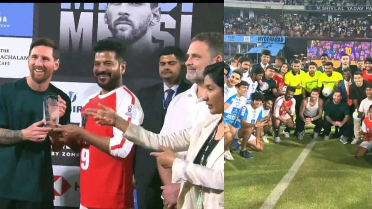 Lionel Messi Felicitated At Rajiv Gandhi International Stadium During Hyderabad Leg Of GOAT India Tour