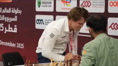 Magnus Carlsen banged the table after losing to Arjun Erigaisi (Picture credit: Screengrab from X)