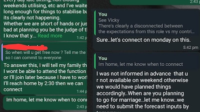 The employee had to attend a family function on the weekend. (Photo Credit: Reddit)