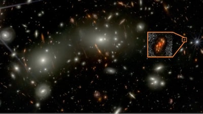 The distant galaxy is 12 billion light years away. (NASA/ESA/CSA) The distant galaxy is 12 billion light years away. (NASA/ESA/CSA)