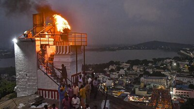 A lamp lit at Thiruparankundram temple | Image: PTI