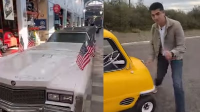 People are amazed by the giant car and amused by the tiny Peel P50. (Photo Credit: Instagram)