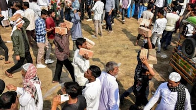 TMC MLA Humayun Kabir's laid foundation stone for a mosque, modelled on Ayodhya's Babri Masjid in West Bengal's Murshidabad district on December 6. (PTI)