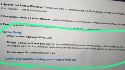 The company expected employees to devote 10-12 hours of work a day. (Photo Credit: Reddit)