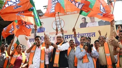 BJP Maharashtra President Ravindra Chavan and party leaders celebrate victory | Image: X