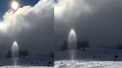 Sun Candles form when sunlight strikes countless microscopic ice crystals suspended in thin cirrostratus clouds or in what scientists call "diamond dust".