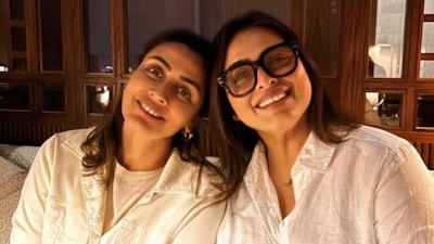 Shilpa Shirodkar and her sister Namrata Shirodkar twinned in white during a New Year reunion in Dubai.(Photo Credit : Instagram)