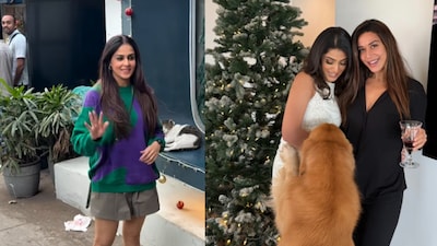 Genelia Deshmukh leaned on an oversized purple and green sweatshirt on Christmas(Photo Credit : Instagram)