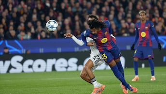 Jules Kounde scores his team's first goal during the Champions League opening phase game between Barcelona and Eintracht Frankfurt in Barcelona (Picture credit: AP) Jules Kounde scores his team's first goal during the Champions League opening phase game between Barcelona and Eintracht Frankfurt in Barcelona (Picture credit: AP)