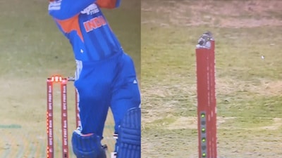 The ball hit the bails while Jitesh Sharma was batting but they didn't fall (Picture credit: Screengrab from X)