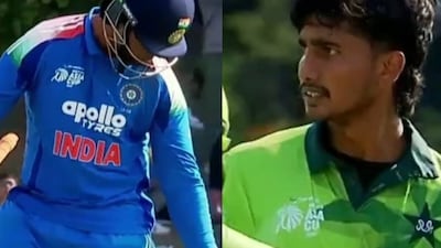 The aggressive celebration by Ali Raza following the wicket infuriated Vaibhav Suryavanshi, who locked eyes with Raza and gestured while pointing towards his shoe. (News18)