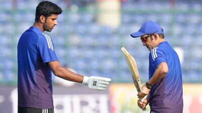 Washington Sundar with Gautam Gambhir during Team India training session (PTI)
