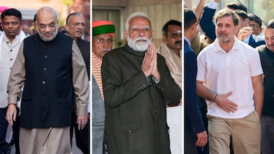 (From left) Amit Shah, PM Modi and Rahul Gandhi. (PTI/File)