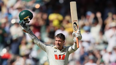 Alex Carey celebrates his century. (AFP Photo)