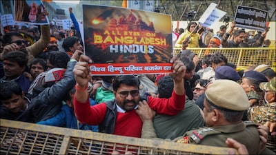 Protests broke out outside the Bangladesh High Commission in New Delhi over the lynching of a Hindu man in Bangladesh. (Reuters)
