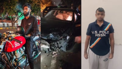 Deceased Santosh Doddagowdar (left), Damaged Audi Car (middle), Accused  Abdul Rehman (Right)