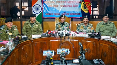 Inspector General of Border Security Force (BSF), Kashmir Frontier, Ashok Yadav addresses the Annual Press Conference 2025. (PTI)