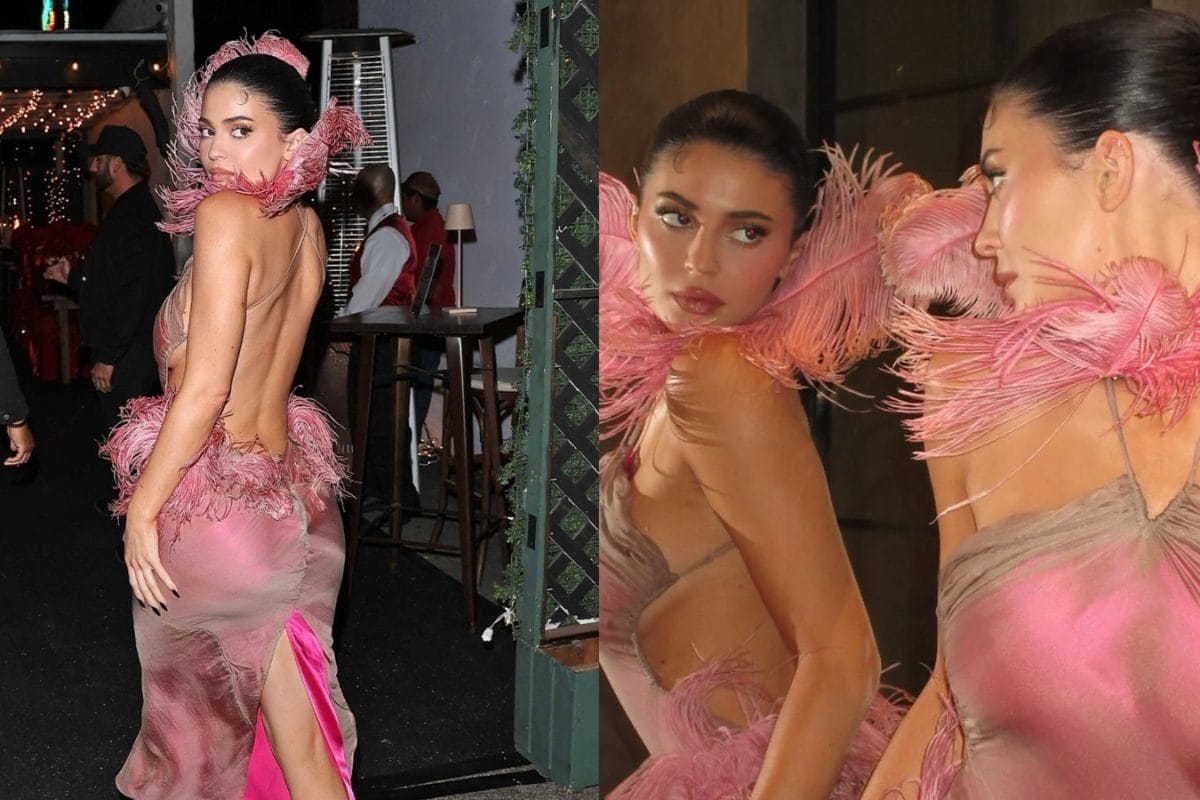 Kylie Jenner Embraces Showgirl Era In Racy Pink Feathered Dress For Kylie Cosmetics Party