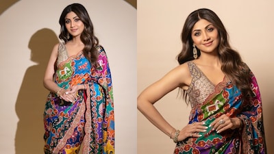 Shilpa Shetty Kundra in a multi-hued Patan Patola saree 