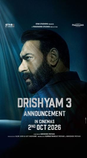 Drishyam 3: Ajay Devgn will reprise his role as Vijay Salgaonkar. The Malayalam version of Drishyam 3, starring Mammootty, is also expected to release in 2026. Drishyam 3: Ajay Devgn will reprise his role as Vijay Salgaonkar. The Malayalam version of Drishyam 3, starring Mammootty, is also expected to release in 2026.