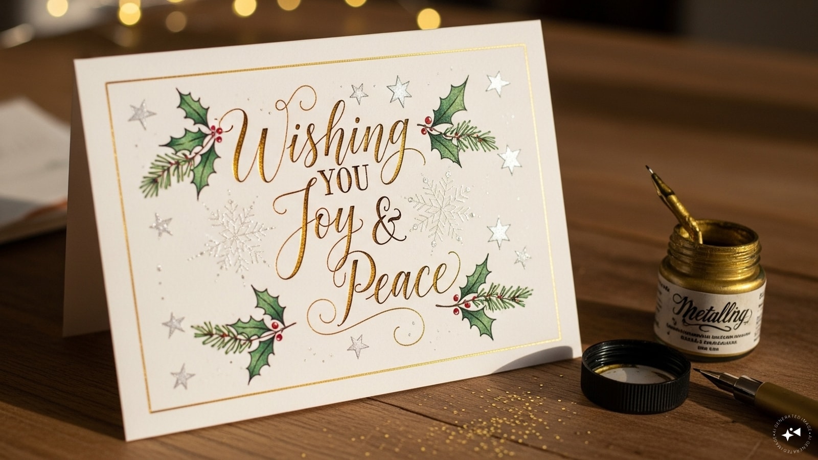 Handwritten Calligraphy Card: Elevate your card with elegant handwritten calligraphy. Use metallic or coloured pens to write festive messages, quotes, or holiday wishes. Pair the lettering with minimal illustrations like stars, holly, or snowflakes for a sophisticated design. Even simple cards look stunning when you take the time to add your personal, handwritten touch.