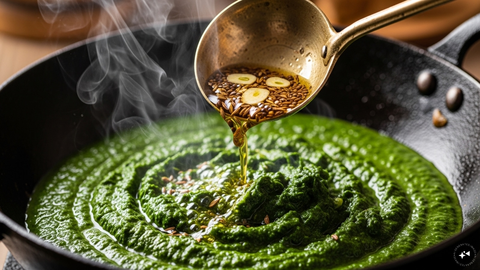 Next, pour the tempering on the saag and mix well. 