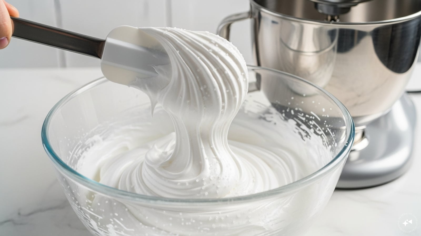 Step 3: Slowly stir in the sugar and coninue beating until they hold harder or stiffer peaks. Turn off the mixer and with a spatula, move the egg white mixture into a large mixing bowl. 