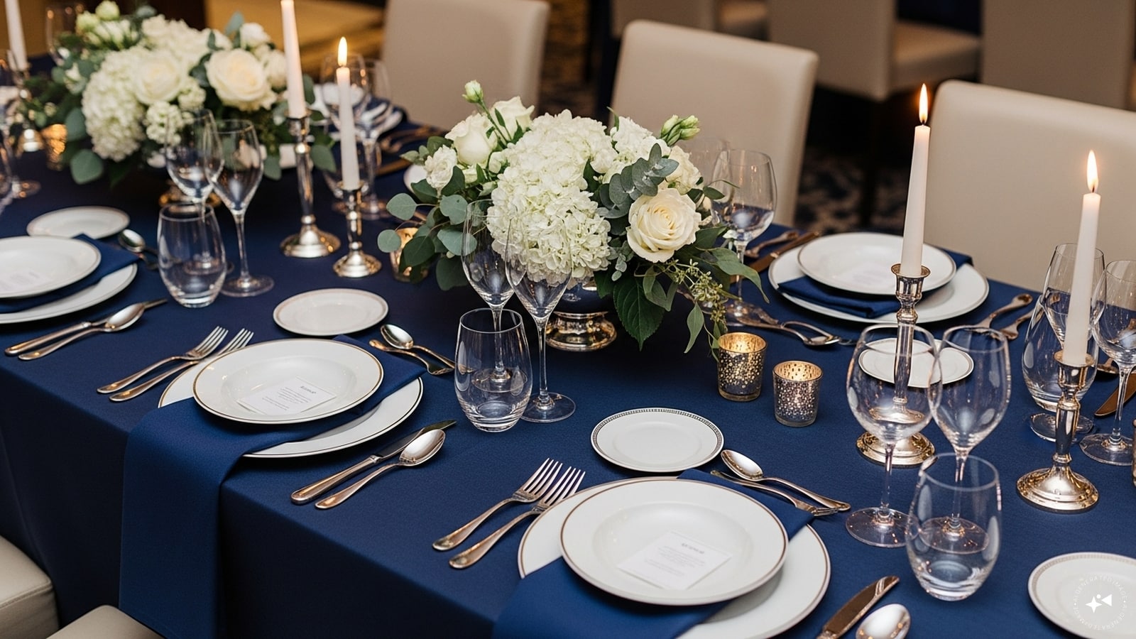 Themed Table Settings: Elevate your tables with coordinated linens, metallic cutlery, and elegant centerpieces. Adding candles, mini clocks, or champagne glasses creates a New Year vibe while keeping the décor chic and stylish. Themed Table Settings: Elevate your tables with coordinated linens, metallic cutlery, and elegant centerpieces. Adding candles, mini clocks, or champagne glasses creates a New Year vibe while keeping the décor chic and stylish.