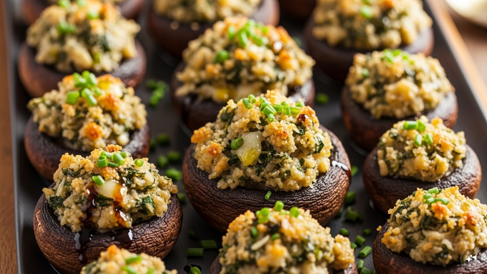 Stuffed Mushrooms: Elegant yet simple, stuffed mushrooms are a staple at festive gatherings. Fill them with cream cheese, garlic, and herbs, or go gourmet with crab meat or spinach and feta. Their bite‑sized nature makes them perfect for cocktail parties.