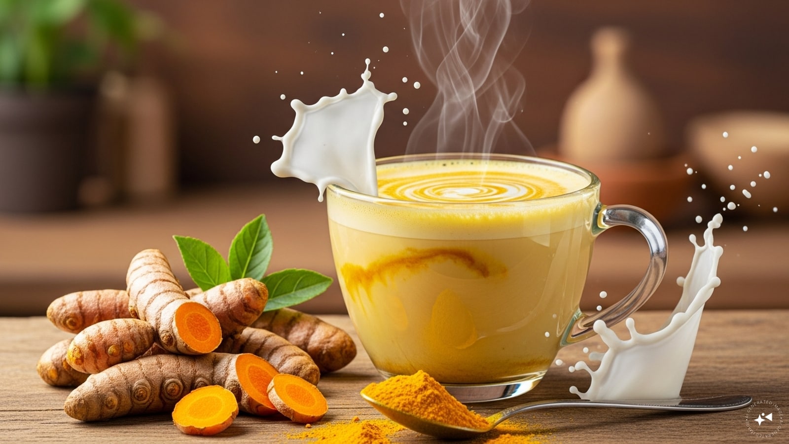 Enhances Skin Glow: Turmeric’s antioxidants fight free radicals, reducing acne, blemishes, and dullness. Drinking turmeric milk nourishes the skin from within, promoting a natural, healthy glow and improving overall complexion over time. 