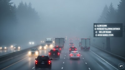 While one must avoid travel during low visibility, in case you really need to step out, here are things to keep in mind if you are driving. (AI-Generated Image)