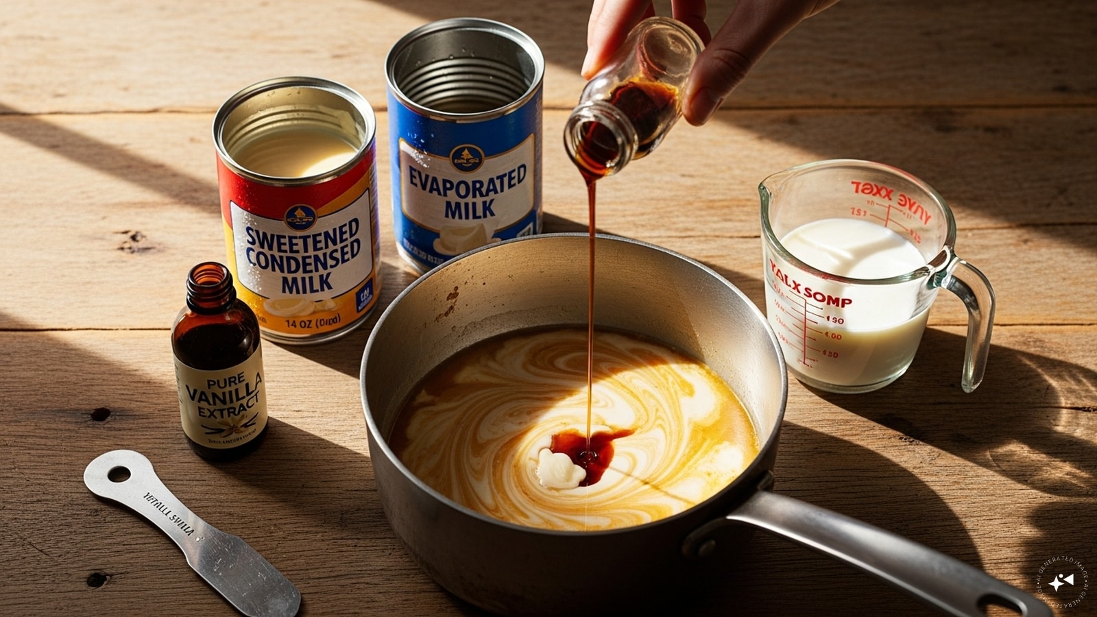  Ingredients For Sauce:- 1 14-ounce can sweetened condensed milk - 1 12-ounce can evaporated milk - 1 cup milk - 1 tablespoon vanilla extract