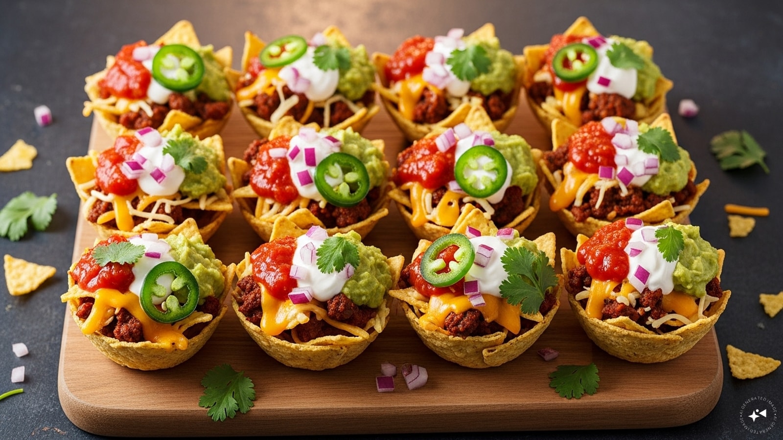 Nacho Cups: Instead of a messy nacho platter, serve individual nacho cups layered with chips, cheese, salsa, and guacamole. They’re portable, fun, and prevent guests from crowding around one dish.