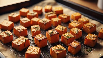 Firstly, roast sweet potatoes with olive oil, salt and spice until tender and lightly caramelised. (Image: AI-generated)