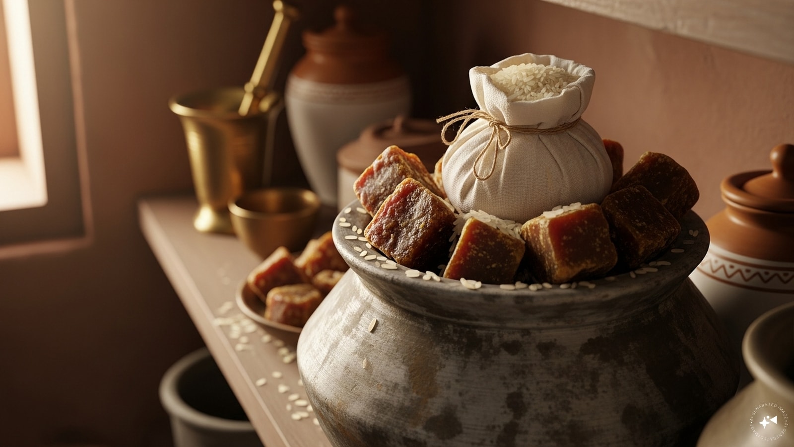 Store With A Raw Rice Packet: Adding a small cloth pouch of raw rice in the jaggery container helps regulate moisture. Rice absorbs excess dampness while slowly releasing needed moisture, creating a stable environment. This prevents jaggery from becoming too hard or sticky. Replace or dry the rice pouch every few weeks to ensure consistent effectiveness. Store With A Raw Rice Packet: Adding a small cloth pouch of raw rice in the jaggery container helps regulate moisture. Rice absorbs excess dampness while slowly releasing needed moisture, creating a stable environment. This prevents jaggery from becoming too hard or sticky. Replace or dry the rice pouch every few weeks to ensure consistent effectiveness.