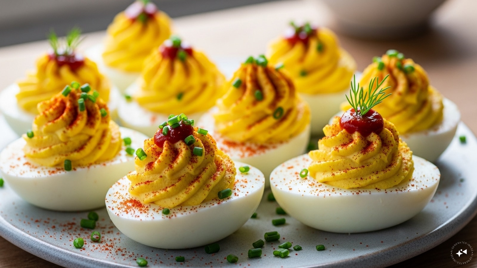 Deviled Eggs: A retro classic that never goes out of style. Deviled eggs can be dressed up with toppings like smoked salmon, bacon bits, or paprika. Their creamy filling and delicate size make them ideal for parties.