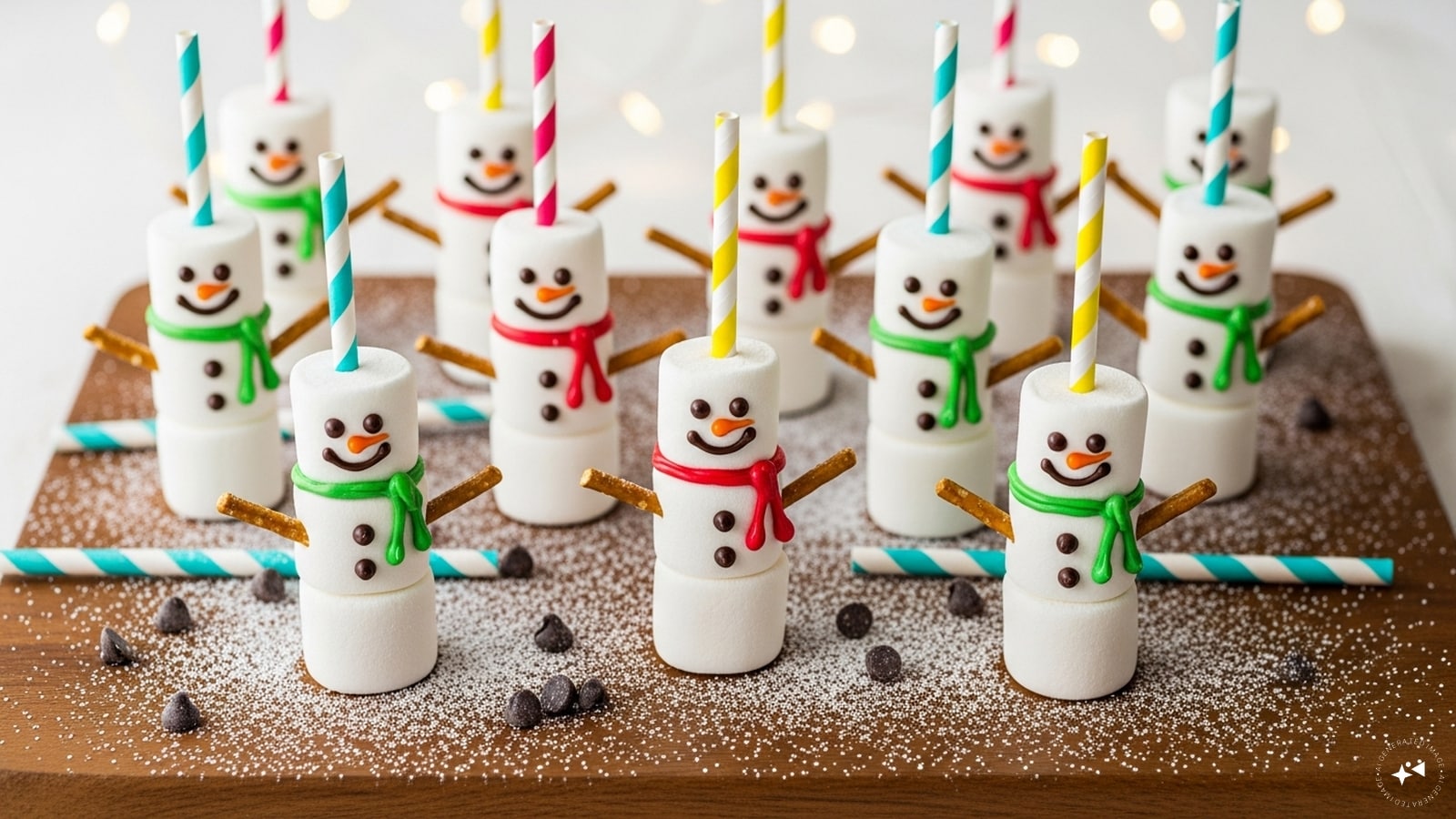  Snowman Marshmallow Pops: Stack marshmallows on a stick, decorate with chocolate and icing to create snowmen. These playful snacks are fun for kids and adults alike and make any holiday dessert table instantly more festive.