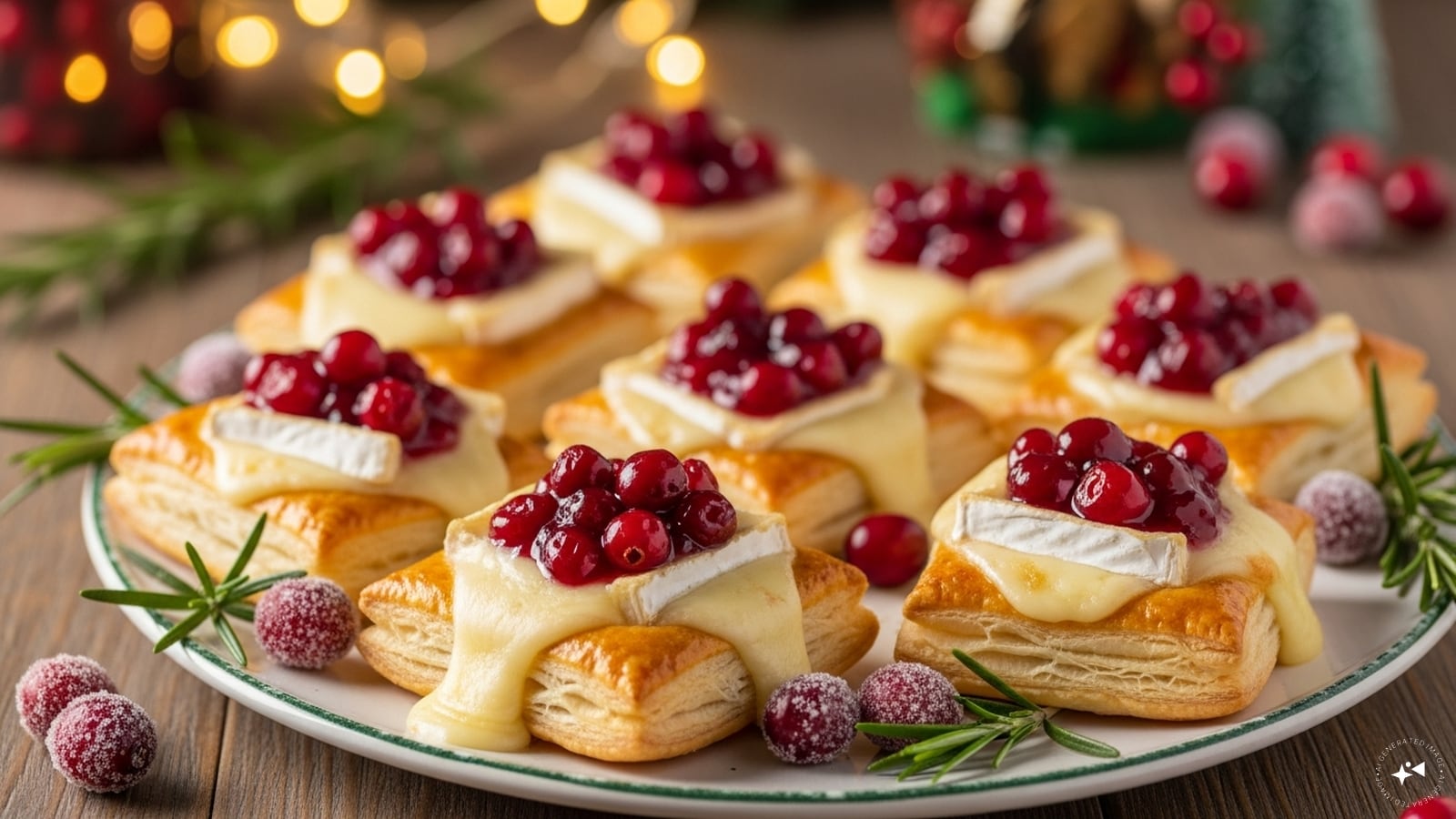  Cranberry Bie Bites: Top puff pastry squares with brie cheese and cranberry sauce, then bake until golden. These sweet-and-savory bites are elegant, easy to make, and deliver a festive flavour that’s perfect for holiday parties.