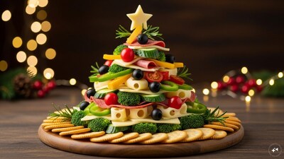    Christmas Tree Cheese Platter: Arrange cheese slices, crackers, and green veggies into a tree shape. Add cherry tomatoes or olives as ornaments. This visually stunning snack is healthy, savoury, and a great conversation starter for holiday parties.