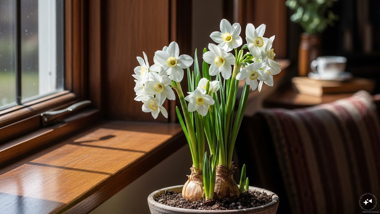 Paperwhite Narcissus: Paperwhite bulbs bloom with fragrant white flowers in winter, providing seasonal charm. Arranged in vases or pots, they offer a delicate, festive alternative to traditional trees, brightening spaces with blossoms and fragrance during the holiday season.