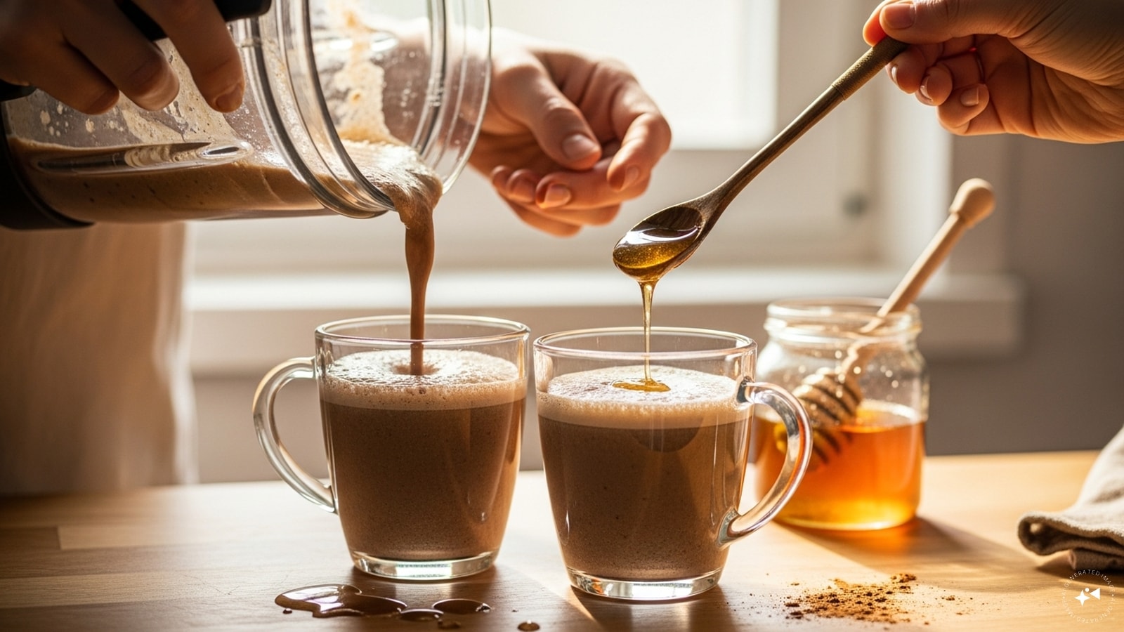 Step 3: Pour the blend in cups and add 1 tablespoon honey and mix it nicely. Enjoy! Step 3: Pour the blend in cups and add 1 tablespoon honey and mix it nicely. Enjoy!