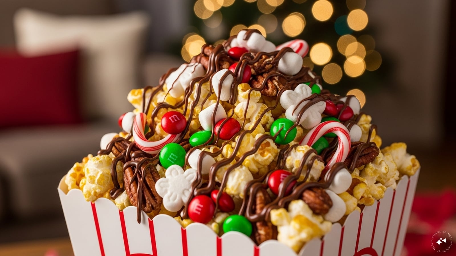  Festive Popcorn Mix: Combine popcorn with red and green candies, chocolate drizzle, and nuts. This colourful snack is crunchy, sweet, and easy to make in bulk. Ideal for movie nights or casual holiday gatherings.